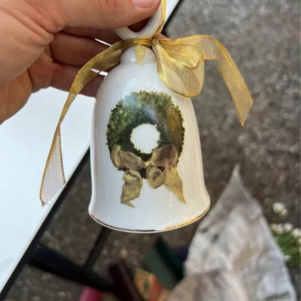 Porcelain Christmas Bell Ornament with Wreath